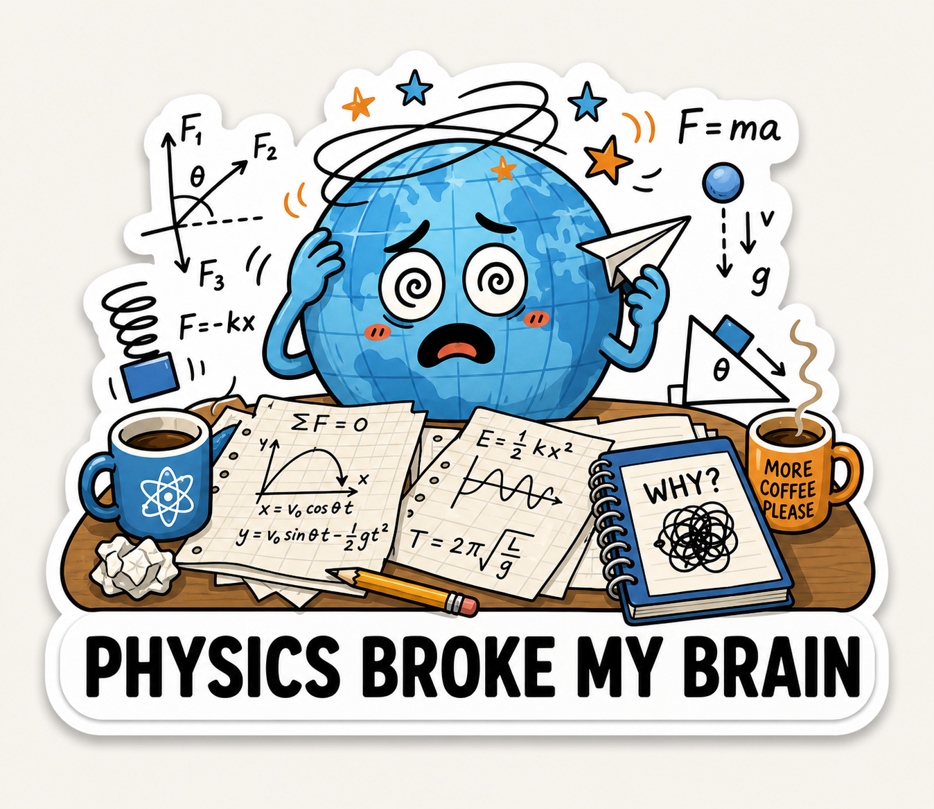 Funny School Subject Sticker Collection – 10 Study & Student Life Vinyl Stickers