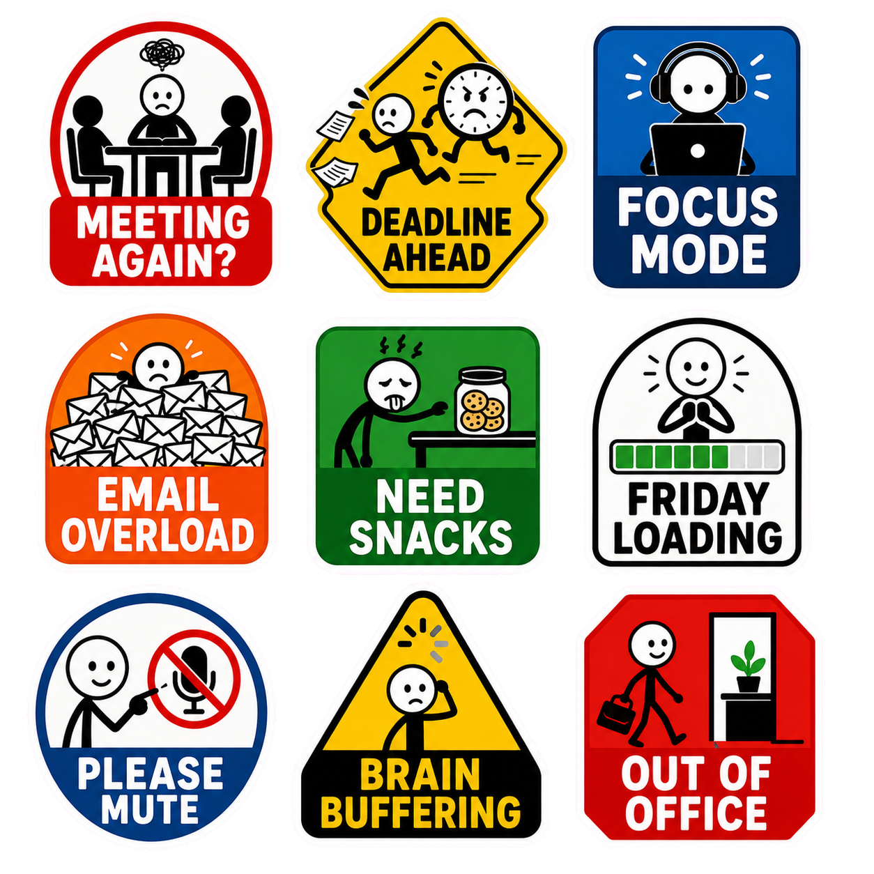 💼 Office Survival Sticker Sheet (9 Designs)