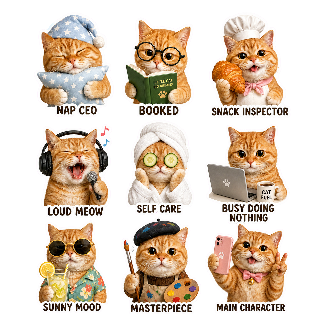 🐱 Cozy Cat Mood Sticker Sheet (9 Designs)