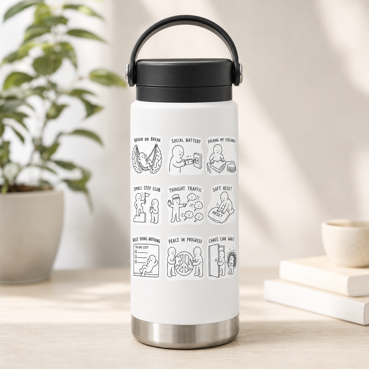 🌿 Calm Mind Sticker Sheet – 9 Cozy Mental Wellness Designs