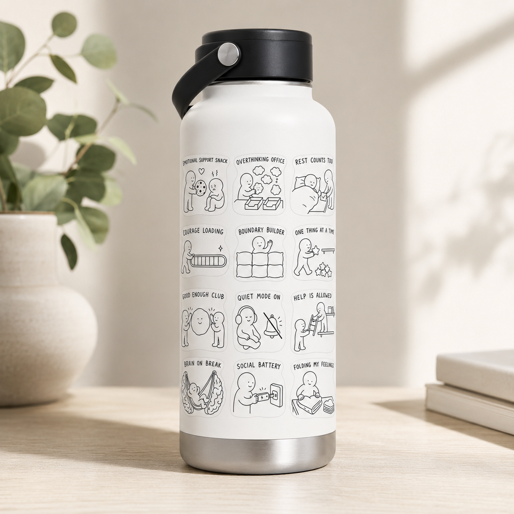 🌿 Mental Wellness Sticker Sheet – 9 Inspirational Designs