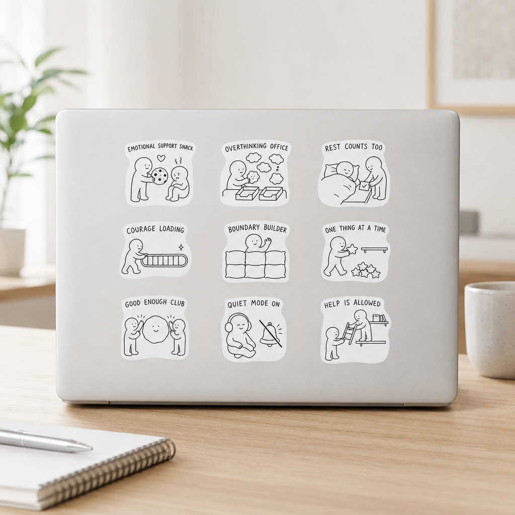 🌿 Mental Wellness Sticker Sheet – 9 Inspirational Designs