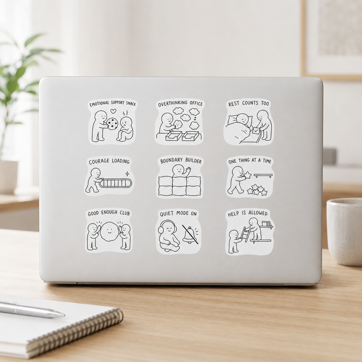 🌿 Mental Wellness Sticker Sheet – 9 Inspirational Designs