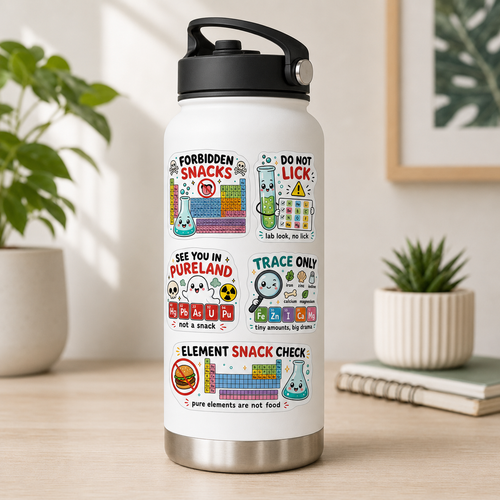 Funny Chemistry Sticker Sheet – 5 Cute Science & Lab Stickers