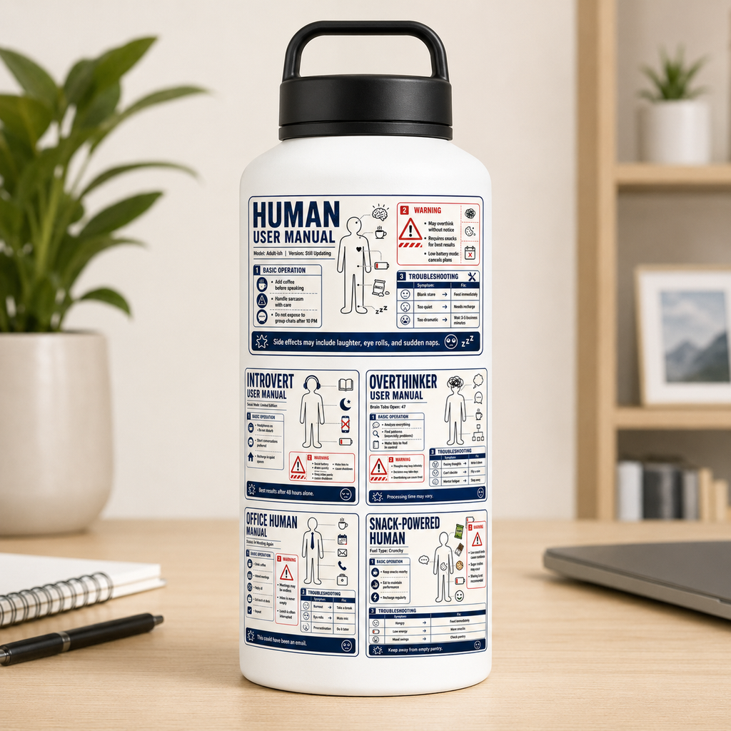 Funny Human User Manual Sticker Sheet – 5 Adulting & Office Humor Stickers