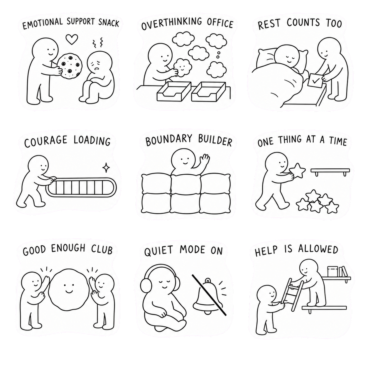 🌿 Mental Wellness Sticker Sheet – 9 Inspirational Designs